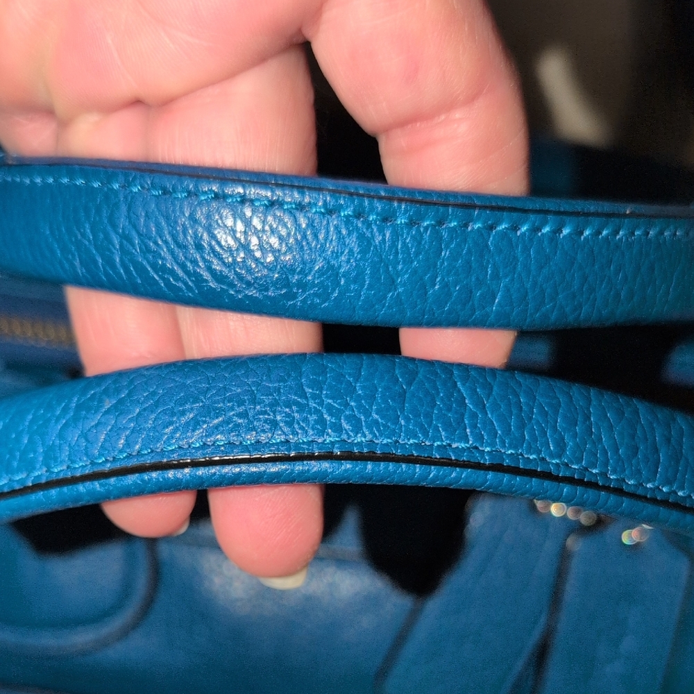 Coach Mickie Satchel In Blue Pebble Leather 2 Ways To Carry - Picture 4 of 16